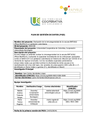 Plan de Gestión de Datos